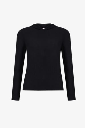 Siyah Uzun Kollu Kapüşonlu Modal Sweatshirt