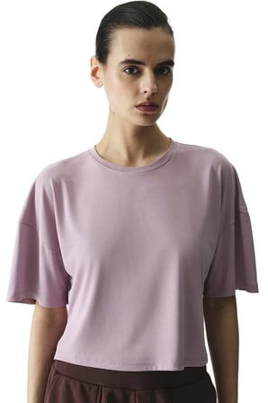Pembe Lila Bisiklet Yaka Modal Tişört