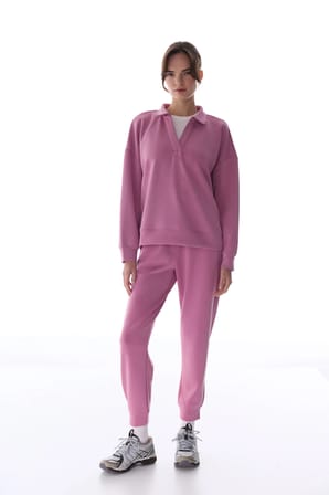 Pembe Polo Yaka Modal Sweatshirt