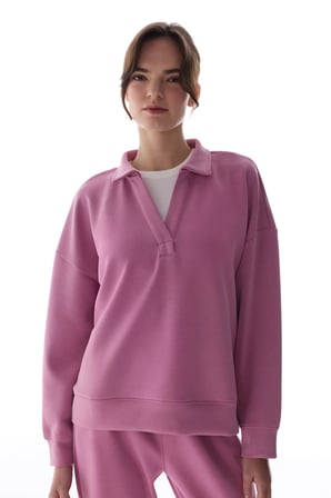 Pembe Polo Yaka Modal Sweatshirt