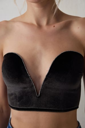 Siyah Deep V Velvet Büstiyer