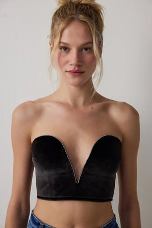 Siyah Deep V Velvet Büstiyer