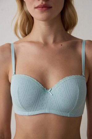 Mint Yeşili Lotus Straplez Pointel Pamuklu Balenli Sütyen