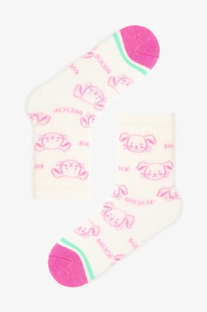 Çok Renkli Kız Çocuk Pinky Woof 4lü Soket Çorap