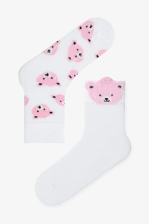 Çok Renkli Kız Çocuk Pink Bear 2li Soket Çorap