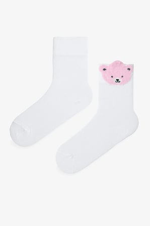 Çok Renkli Kız Çocuk Pink Bear 2li Soket Çorap