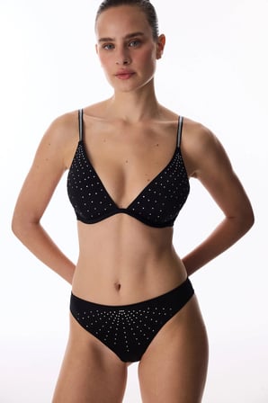 Siyah Satin Stone Decolte Sütyen