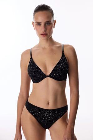 Siyah Satin Stone Decolte Sütyen