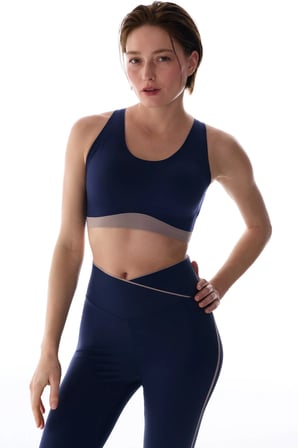 #İzbırakmaz Lacivert Stretch360 Orta Destek Kontrast Detaylı Çıkarılabilir Pedli Zero Feel Spor Sütyeni