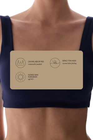 LYCRA Lacivert Cream Hafif Destek Kare Yaka Çıkarılabilir Pedli Spor Sütyeni