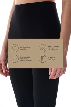 Siyah Wonder Yüksek Destek Toparlayıcı Etkili Yüksek Bel Contour Kapri Tayt