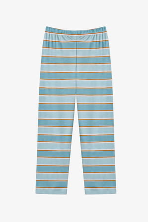 Mavi Erkek Çocuk Blue Stripe Uzun Kollu Düğmeli Pamuklu Gömlek Pijama Takımı