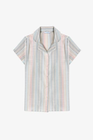 Kırık Beyaz Kız Çocuk Stripes Düğmeli Gömlek Pijama Takımı
