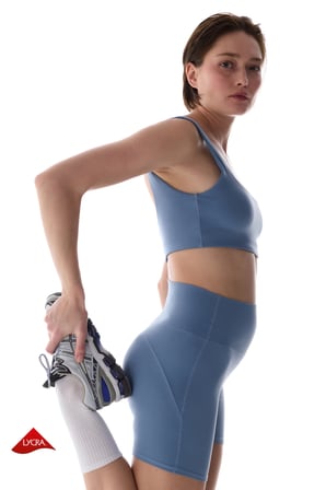 LYCRA Mavi Cream Hafif Destek Kalp Formlu Yüksek Bel Kısa Tayt