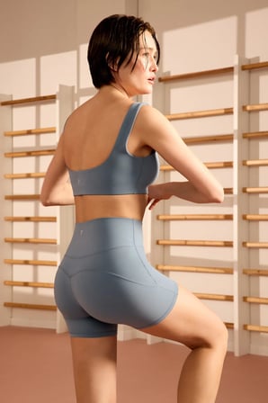 LYCRA Mavi Cream Hafif Destek Kalp Formlu Yüksek Bel Kısa Tayt