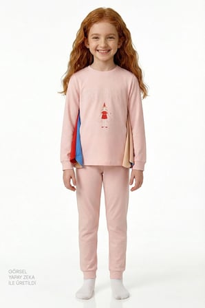 Açık Pembe Kız Çocuk Magician Girl Uzun Kollu Pamuklu Pijama Takımı