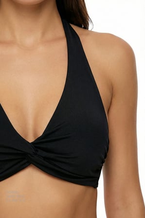 Siyah New Üçgen Twist Bikini Üstü