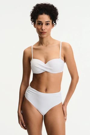 Beyaz High Büzgülü Yüksek Bel Bikini Altı