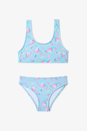 Kız Çocuk Unimermaid Unicorn Desenli Halter Bikini Takımı