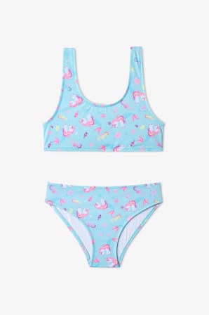 Kız Çocuk Unimermaid Unicorn Desenli Halter Bikini Takımı
