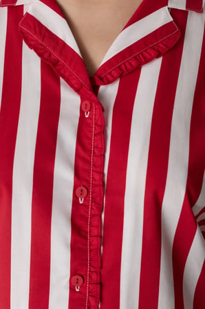 Kırmızı Lucy Çizgili Pamuklu Gömlek Pantolon Pijama Takımı