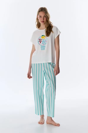 Mint Yeşili Hailey Pamuklu Çizgili Pantolon Pijama Altı