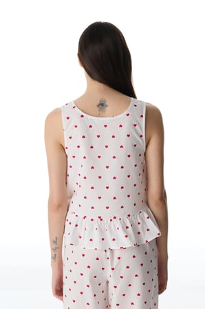 Kırık Beyaz Red Hearts Pamuklu Atlet Pijama Üstü