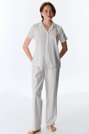 Mixed Çizgili Gömlek Kısa Kollu Pijama Takımı