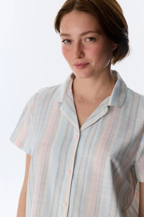 Mixed Çizgili Gömlek Kısa Kollu Pijama Takımı