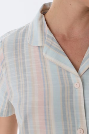 Mixed Çizgili Gömlek Kısa Kollu Pijama Takımı