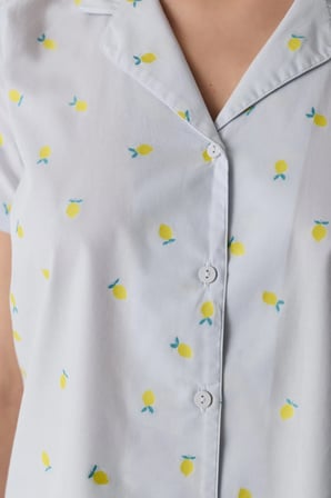 Açık Mavi Lemons Pamuklu Gömlek Pantolon Pijama Takımı