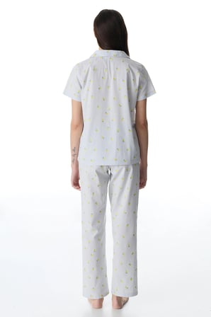 Açık Mavi Lemons Pamuklu Gömlek Pantolon Pijama Takımı