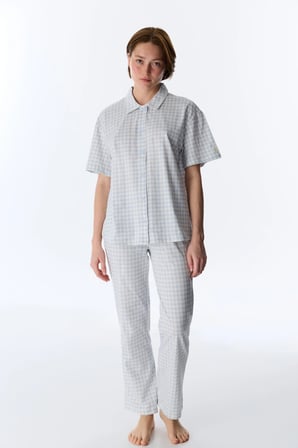Mavi Rahat Club Gingham Gömlek Pötikareli Kısa Kollu Pijama Takımı