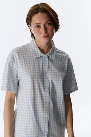 Mavi Rahat Club Gingham Gömlek Pötikareli Kısa Kollu Pijama Takımı
