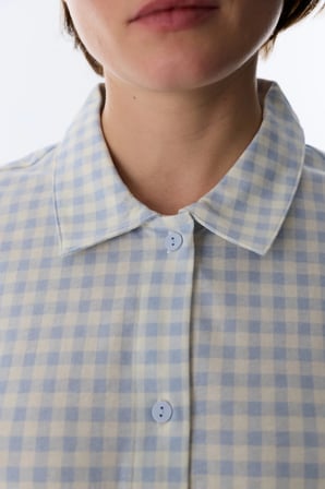 Mavi Rahat Club Gingham Gömlek Pötikareli Kısa Kollu Pijama Takımı