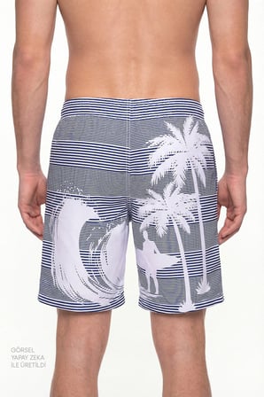 Erkek Lacivert Surf Revival Çizgili Şort