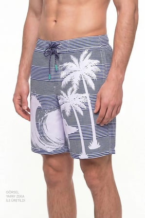 Erkek Lacivert Surf Revival Çizgili Şort