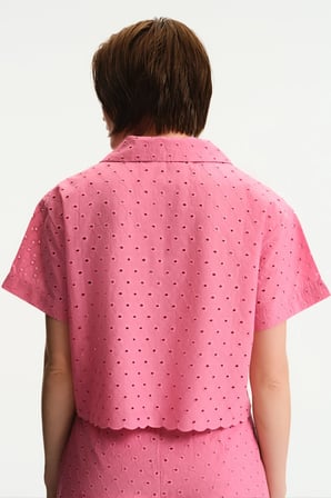 Pembe Oriana Ajur Desenli Kısa Kollu Gömlek