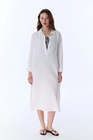 Beyaz Bia Uzun Kollu Kaftan