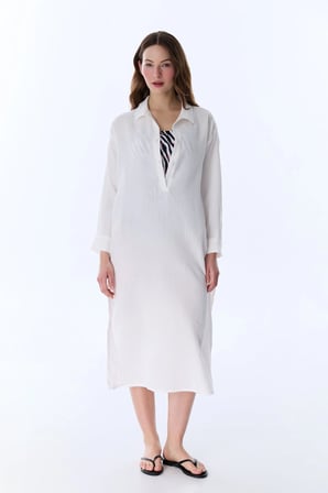 Beyaz Bia Uzun Kollu Kaftan