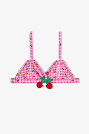 Kız Çocuk Pembe Picnic Üçgen Meyve Desenli Bikini Takımı