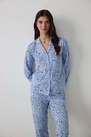 Mavi Leila Gömlek Pantolon Pijama Takımı