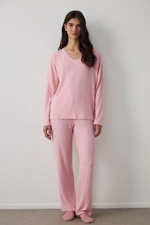 Pembe Cozy Pink Pantolon Termal Etkili Pijama Takımı