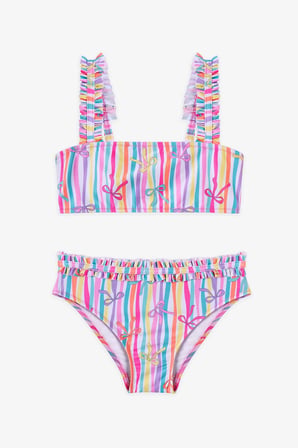 Kız Çocuk Ribbon Bandeau Kurdela Desenli Bikini Takımı