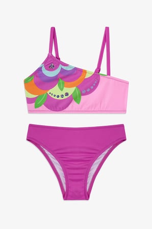 Pembe Kız Çocuk Flower Tek Omuz Bikini Takımı
