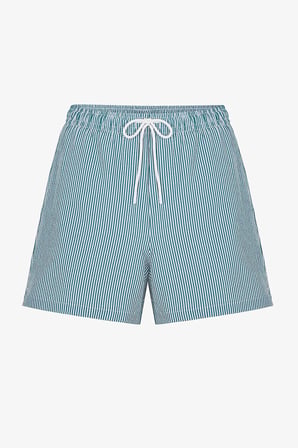 Erkek Retro Yeşil Tissue Çizgili Deniz Şortu