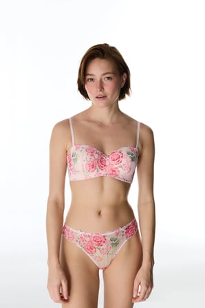 Açık Pembe Lotus Straplez Floral Balenli Sütyen