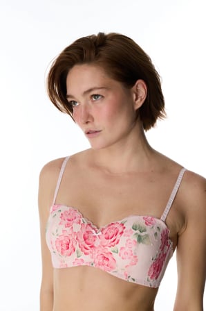 Açık Pembe Lotus Straplez Floral Balenli Sütyen