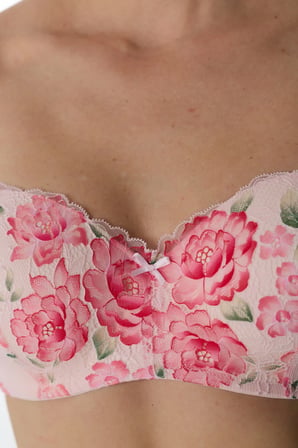 Açık Pembe Lotus Straplez Floral Balenli Sütyen