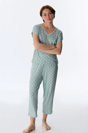 Yeşil Alia Kapri Çiçekli Kısa Kollu Pijama Takımı
